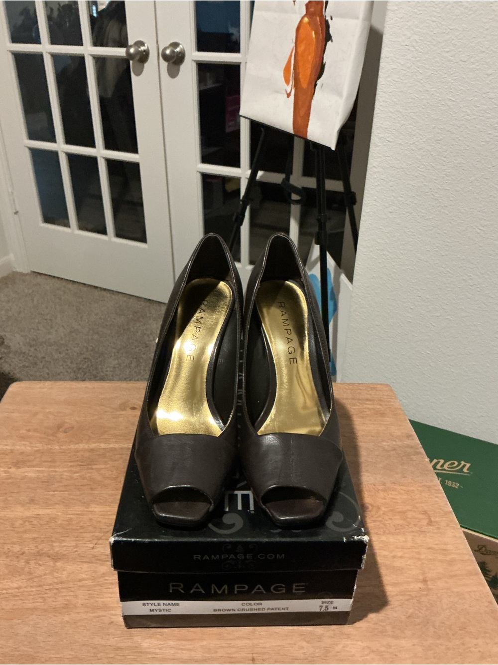 Rampage Brown Peep-Toe Pumps with Gold Insole